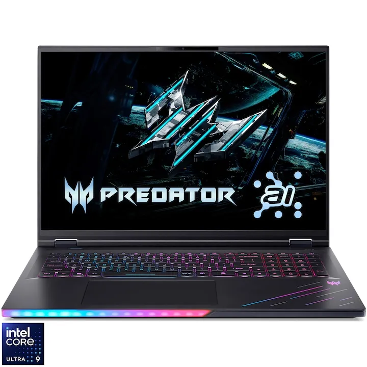 Gaming Acer Predator Helios 18 AI PH18-73-95NN cu procesor Intel® Core™ Ultra 9 275HX pana la 5.4GHz, 18" WQXGA, 250Hz, IPS, 192GB DDR5 RAM, 6TB SSD, NVIDIA® GeForce RTX™ 5080 16GB GDDR7, Windows 11 Home, Abyssal Black