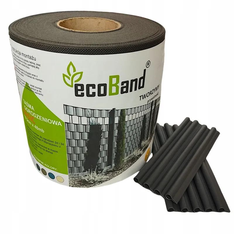 Banda de gard ECOBAND, 19,3cm x 33m, antracit, 150gsm, set cu 24 clipsuri