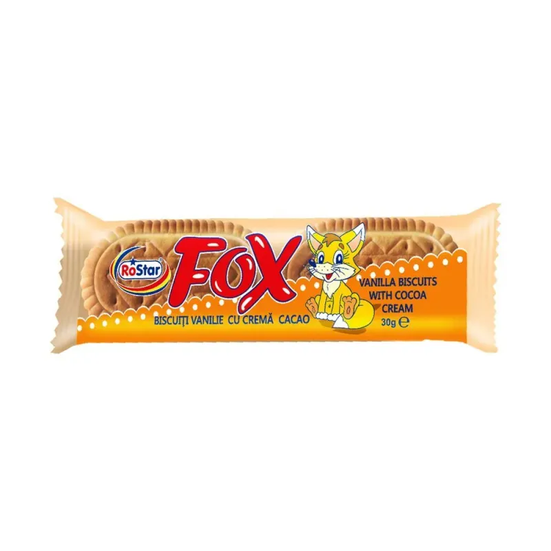 Biscuiti cu aroma de vanilie si crema cu cacao Big Fox RoStar, 30 g