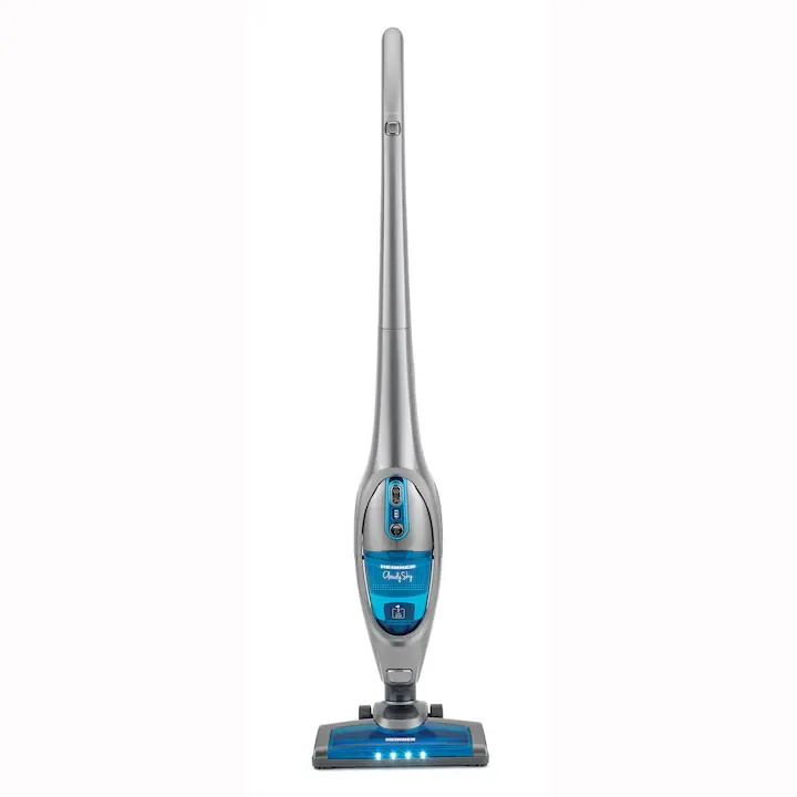 Aspirator vertical Heinner CloudySky HSVC-V21.6GR, sistem de filtrare ciclonic, dubla utilizare: aspirator vertical sau de mana, acumulator Li 22.2V, 110W, 2 viteze, putere aspirare max 8kPa, 0.5L, perie cu lumini LED, albastru/gri