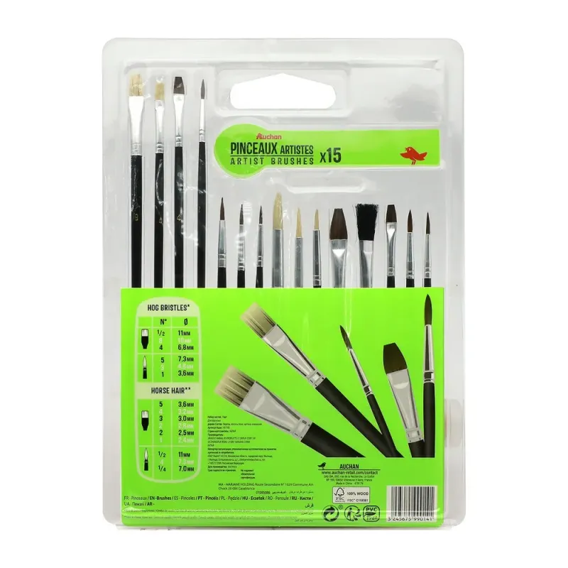 Set pensule pictura Auchan, 16 piese