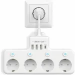 XPQKDC® Prelungitor cu Prize si Comutatoare Independente, 4000W, 4 Prize, 3 Porturi USB-A si 1 Port USB-C, Suport pentru Incarcare Rapida 18W, 4 Intrerupatoare Individuale, Alb