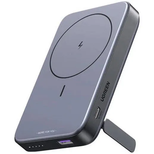 Acumulator extern Wireless UGREEN Magnetic Power Bank PB206, 10000mAh, 20W, Atasare magnetica Black, Suport inclus
