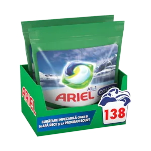 Detergent de rufe capsule Ariel All in One PODS Arctic Edition, color, 2x69 buc, 138 spalari