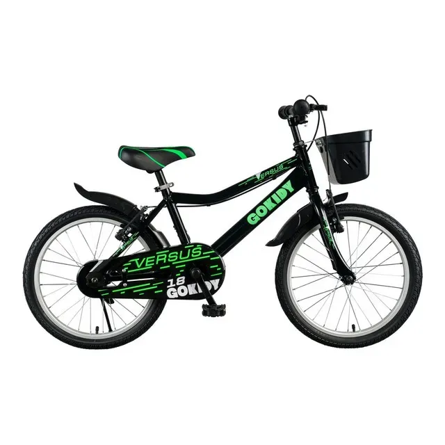 Bicicleta pentru copii Gokidy Versus cu roti ajutatoare, 5-8 ani, 18 inch, negru-verde