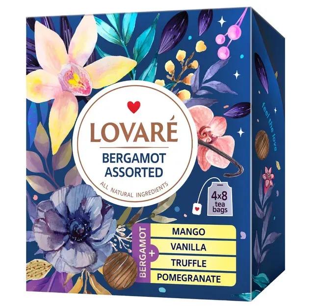 Colectie de ceai negru asortat cu bergamota Lovare Bergamot Assorted, 32 pliculete