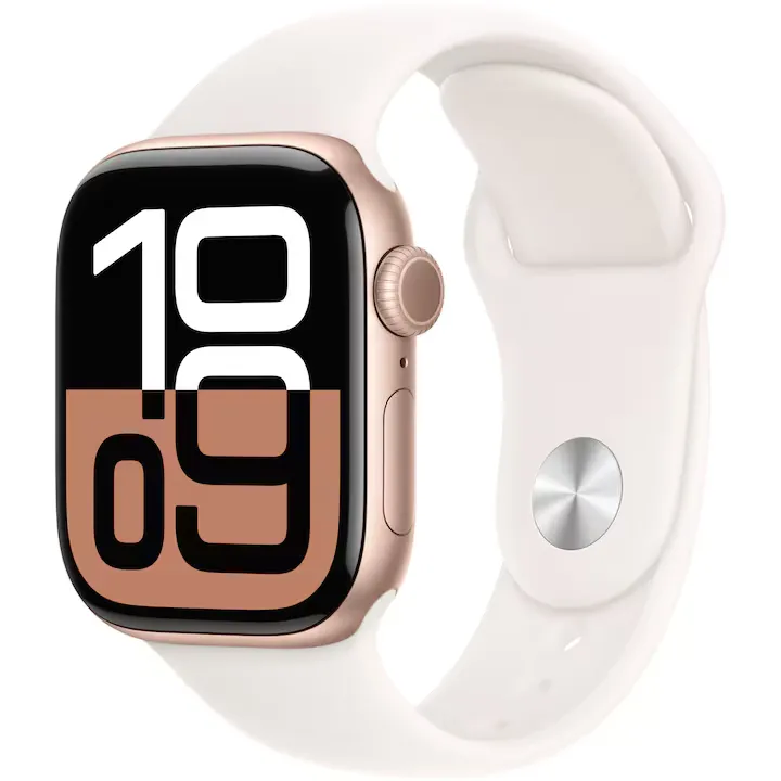 Apple Watch 10 GPS, Carcasa Rose Gold Aluminium 42mm, Light Blush Sport Band - M/L