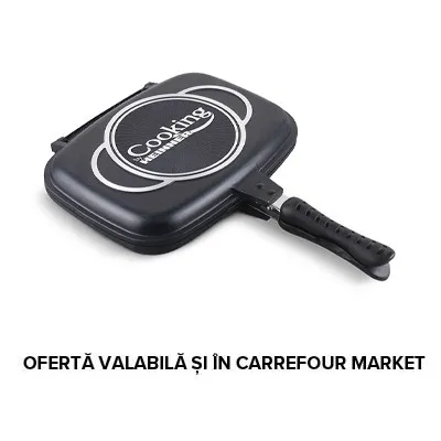 Tigaie dubla dreptunghiulara tip grill Dark Line Classic Heinner, aluminiu, 32x24x7.5 cm, Negru
