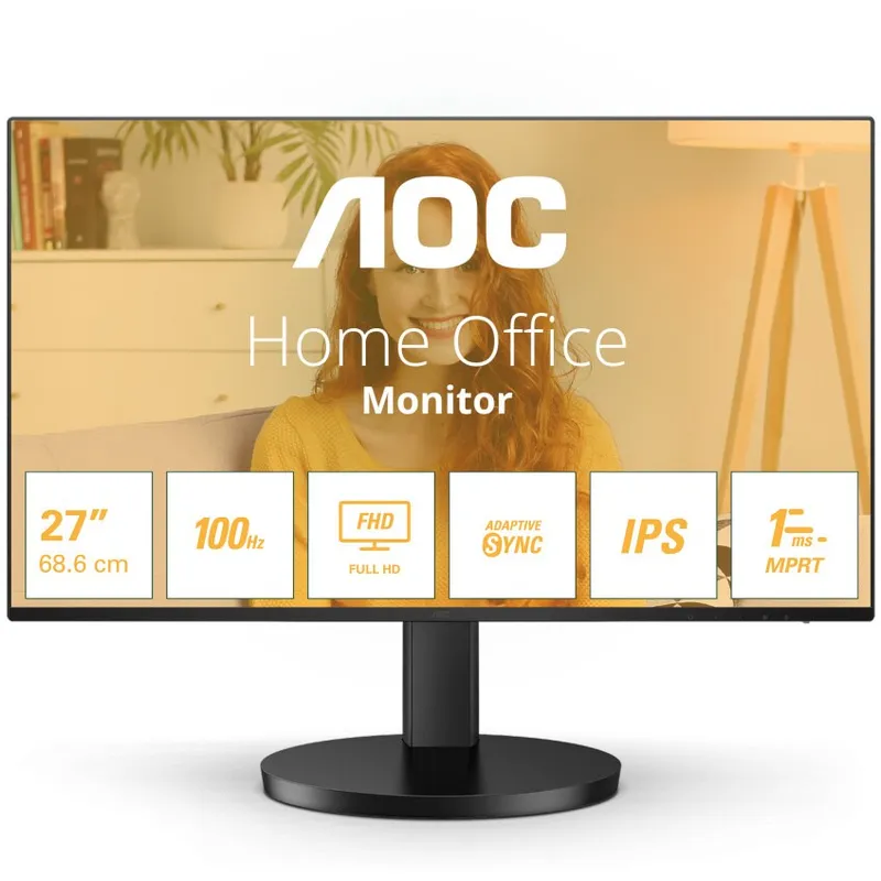Monitor WLED IPS AOC 27", Full HD (1920x1080), 100Hz, 1ms, Adaptive sync, FlickerFree, Boxe 2W x 2, HDMI, VESA, negru