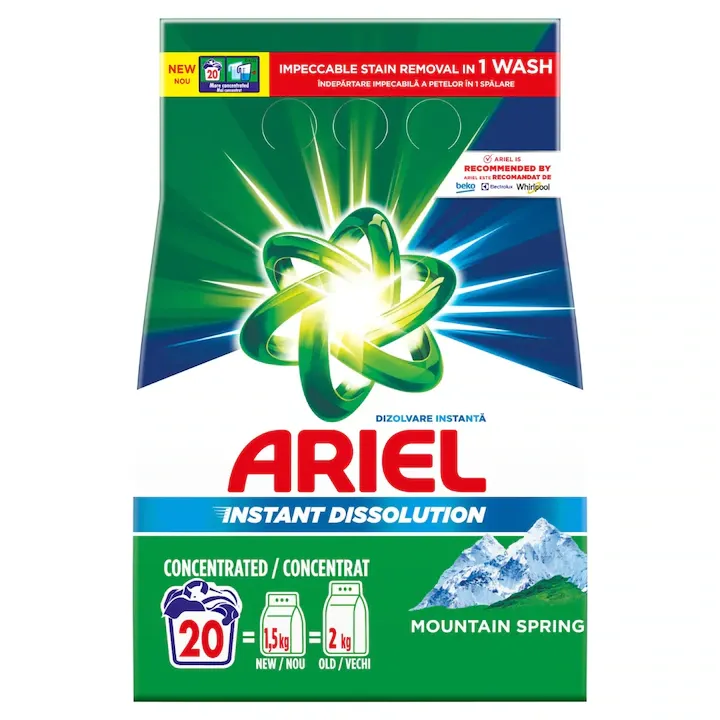 Detergent de rufe automat Ariel Mountain Spring, 1,5 kg, 20 spalari