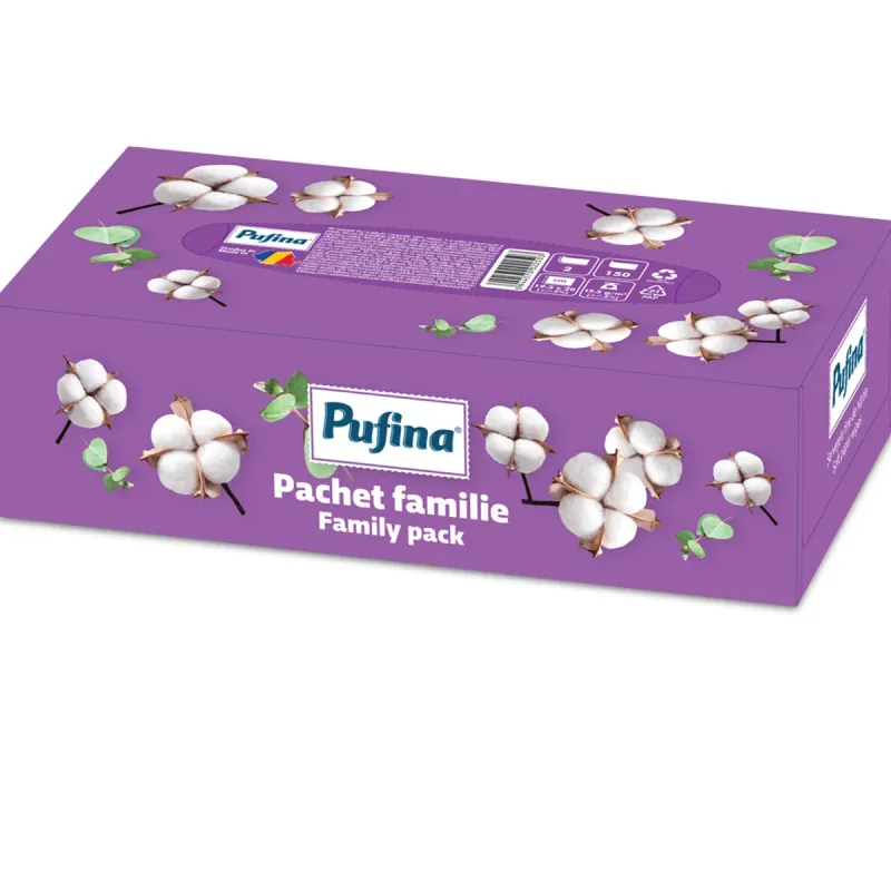 Servetele faciale Pufina Delicata, 2 straturi, 150 bucati, diverse culori
