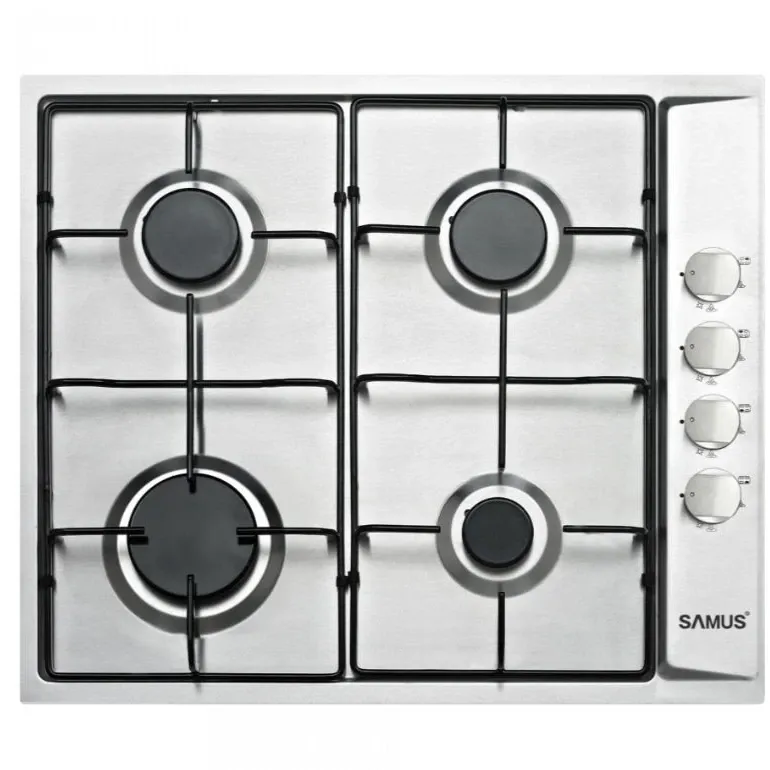 Plita Incorporabila Samus PSG-64SX, 4 arzatoare gaz, Latime 58 cm, Sistem de siguranta la arzatoare, Aprindere electrica, Inox