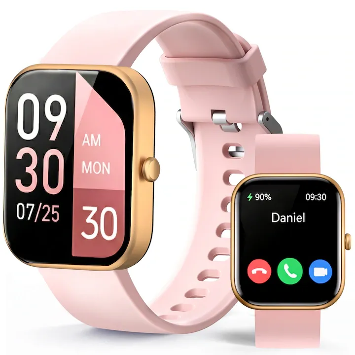 Ceas smartwatch, Smartwatch ROTTER®, Ecran LCD 1.69", Monitorizare Sanatate SMART, Ceas inteligent, Rezistent apa IP67, Ceas Smartwatch fitness, Bratara sport, Apel Bluetooth/Notificari, Microfon HD, IPX4, Compatibil cu iOS & Android, Curea silicon, Roz