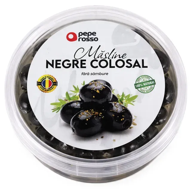 Masline negre colosal Pepe Rosso, fara samburi, 150 g