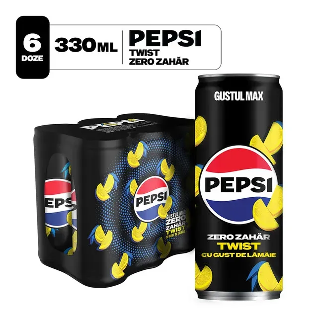 Bautura carbogazoasa Pepsi Twist Zero Zahar, 6 x 0.33 l
