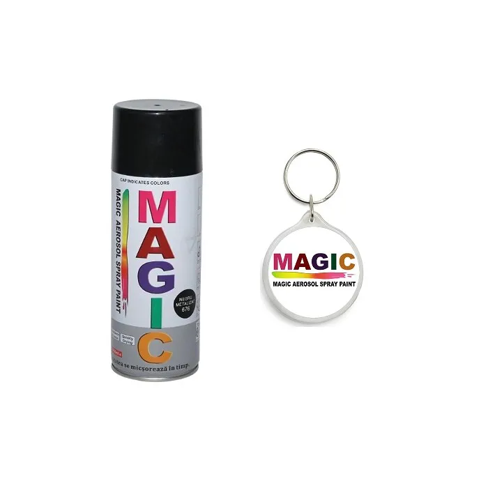 Set Spray vopsea Magic negru metalizat 676 400 ml cu Breloc Magic
