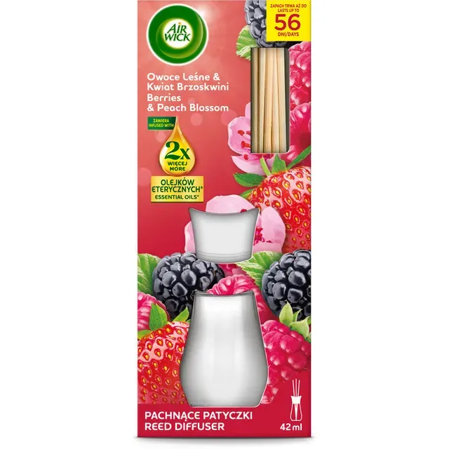 Odorizant de camera cu betisoare parfumate Air Wick Berries & Peach Blossom, 42 ml