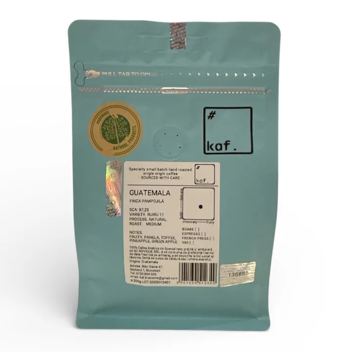 Cafea de Specialitate Single Origin, KAF, Guatemala Pampojila Natural, boabe, 200g