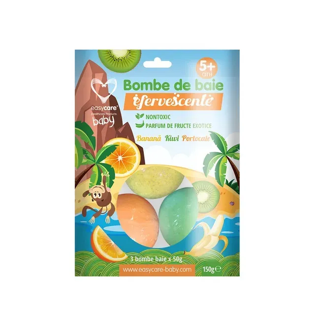 Bombe de baie Easycare Baby cu parfum de fructe exotice, 3 x 50 g
