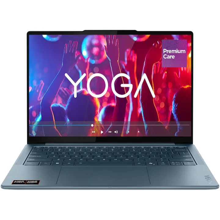 Lenovo Yoga Slim 7 14AKP10 cu procesor AMD Ryzen™ AI 5 340 pana la 4.8GHz, 14" 2.8K, WQXGA+, OLED, 120Hz, 16GB LPDDR5x RAM, 1TB SSD, AMD Radeon™ 840M Graphics, No OS, Tidal Teal, 3y on-site Premium Care