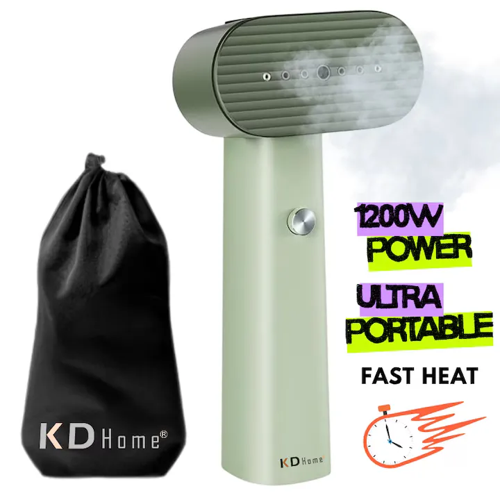 Fier De Calcat Vertical KD Home® SteamMax, Putere Aparat 1600W, Cu Abur, Talpa Ceramica, Ultra Portabil, Rezervor Apa 80 ml, Incalzire Rapida 15s, Maner Ergonomic, Igienizare Haine, Saculet Depozitare Inclus, Verde
