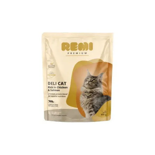 Hrana uscata pentru pisici Remi Premium, Deli Cat, pui si somon, 400g