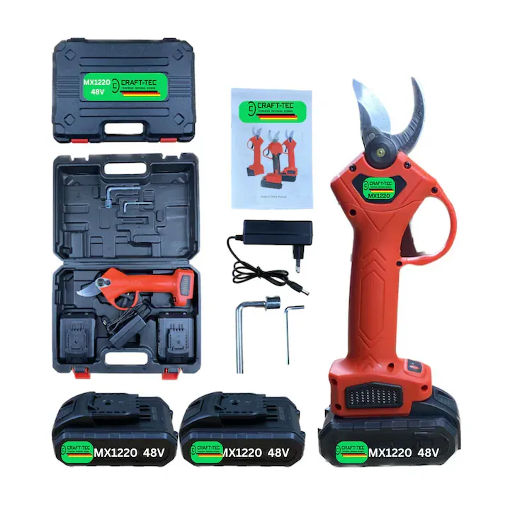 Foarfeca electrica de gradina, 2 acumulatori Li-Ion 48V, 5Ah, lama SK5, diametru taiere 25mm, Brushless, Craft-tec® MX1220