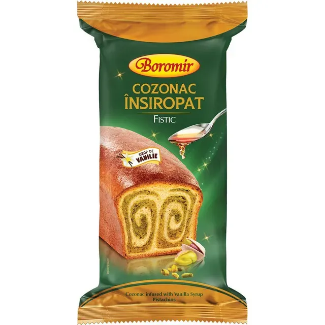 Cozonac insiropat cu sirop de vanilie si crema cu fistic Boromir, 550 g Pret avantajos | Auchan.ro