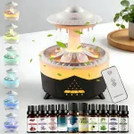 Umidificator Difuzor de Arome si Uleiuri Esentiale, Difuzor de uleiuri esentiale 7 culori efecte luminoase LED, Difuzor de Aroma 2 Moduri de vaporizare Abur si Picaturi de Apa, Temporizator, Auto OFF, 350 ml, Maro si Alb