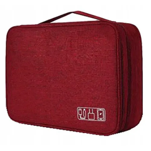 Organizator De Calatorie, Wobell, Model WO-997, Cu 5 Benzi Cu Scai, Dimensiuni 28x10x21cm, 2 Fermoare, Poliester 900D Oxford, Ideal Pentru Electronice Si Accesorii, Rezistent Si Practic, Culoare Rosu Burgund