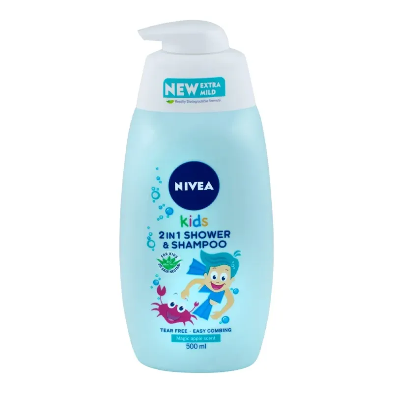 Gel de dus si sampon Nivea 2in1, pentru copii, parfum de mar, 0.5 l