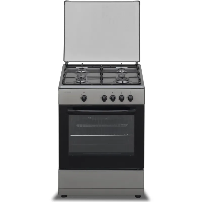 Aragaz Heinner HFSC-SME60SL, Gaz, 4 arzatoare, Dispozitiv siguranta plita si cuptor, 60 cm, Argintiu