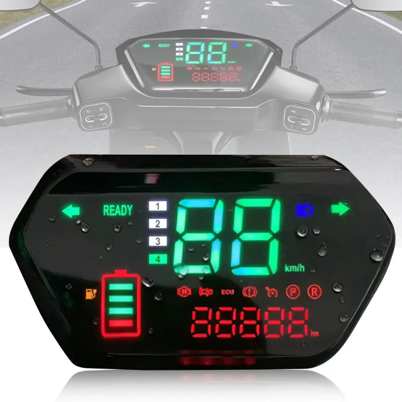 Computer de bord motocicletă Tressino, LCD 16x9cm, impermeabil, 48V/60V/72V, negru
