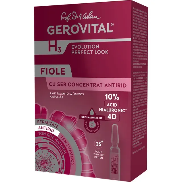 Fiole cu ser concentrat antirid si acid hialuronic 10% Gerovital H3 Evolution Perfect Look, 10 x 2 ml