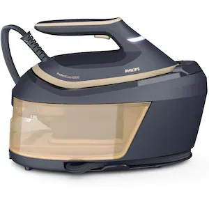 Statie de calcat cu abur Philips PerfectCare seria 6000 PSG6066/20, 2400 W, 8 bari, jet de abur continuu 130 g/min, jet de abur 600 g, OptimalTemp, Smart CalcClean, talpa SteamGlide Advanced, ASO, blocare pentru transport, Negru