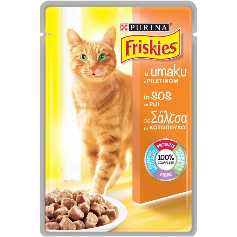 Hrana umeda pentru pisici adulte Purina Friskies, pui in sos, 85 g