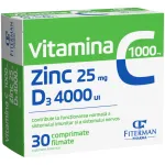 Vitamina C 1000mg + Zinc 25mg + D3 4000UI, 30 comprimate filmate, Fiterman