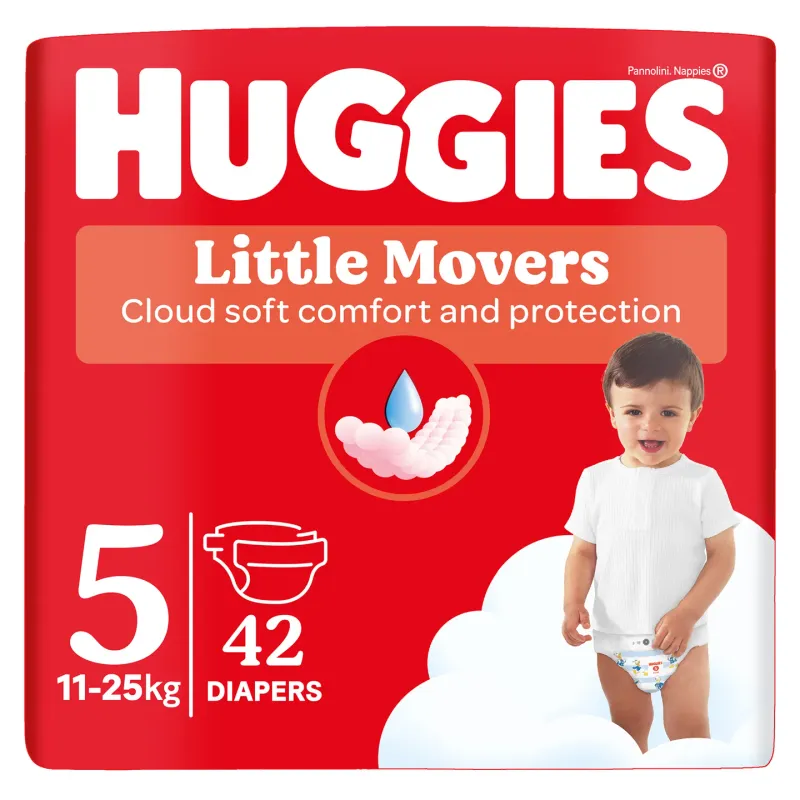 Scutece Huggies Little Movers Jumbo, marimea 5, 11 - 25 kg, 42 bucati