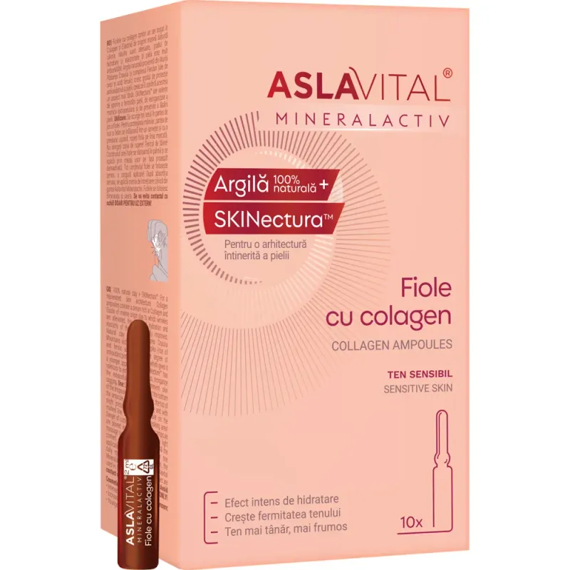 Fiole cu colagen si elastina Aslavital Mineralactiv, 10 x 2 ml
