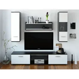 Biblioteca living Waw New, negru + alb, 188 cm, 2C