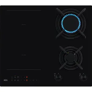 Plita incorporabila AEG HDB64623NB, Gaz + Inductie, 4 arzatoare, Touch Control, negru