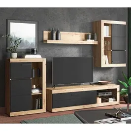 Biblioteca living Rosso, stejar artisan + folie mata neagra, 266.5 cm, 3C