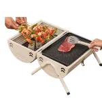 Gratar de gradina portabil, LYCENXI, gratar cu carbune cu 2 zone de gatire, alb, 42x28cm