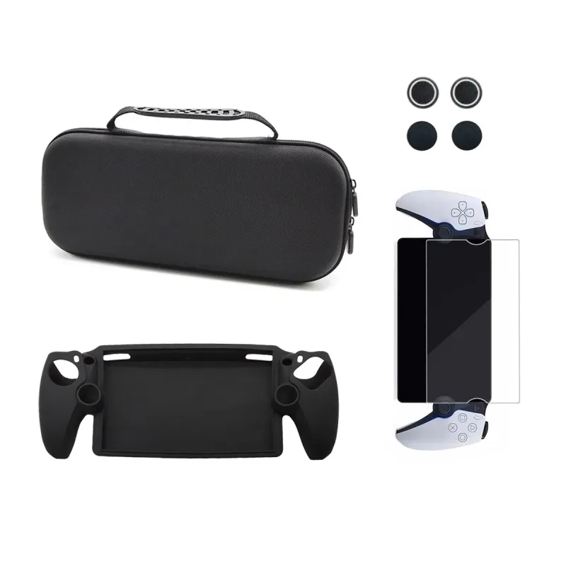 Set de geanta de protectie pentru Playstation Portal, folii de protectie, cu Husa Silicon de protectie, Thumb grip，Negru
