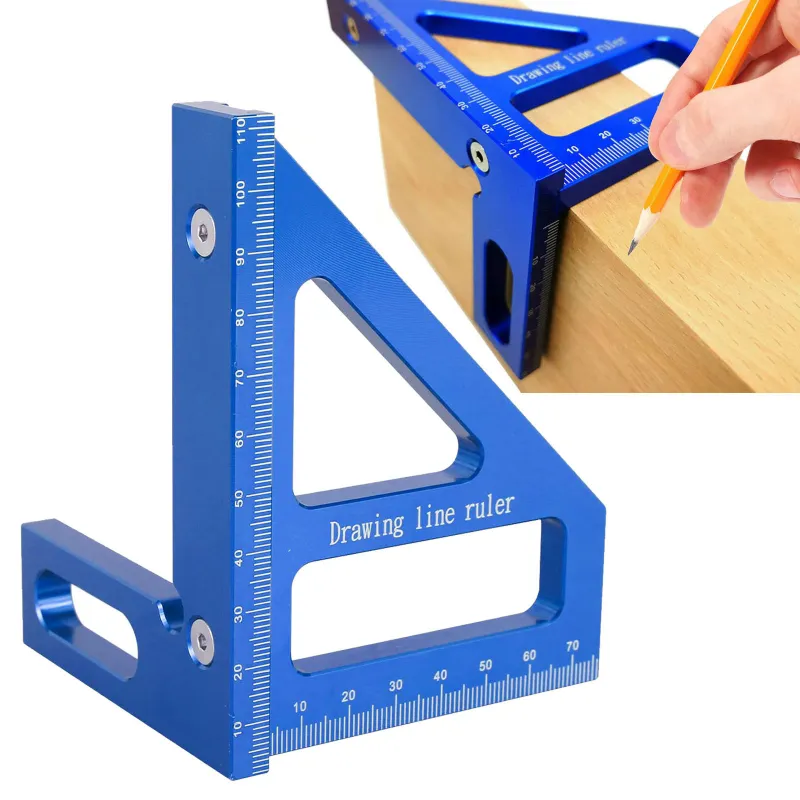 Echer rapid tamplarie/dulgherie din aluminiu, Axroad Mall, Instrument de masurare 3D cu mai multe unghiuri, Metrica, Precizie mare, Nu se rugineste usor, Durabil si rezistent la uzura, Imbunatateste eficienta prelucrarii lemnului, Albastru