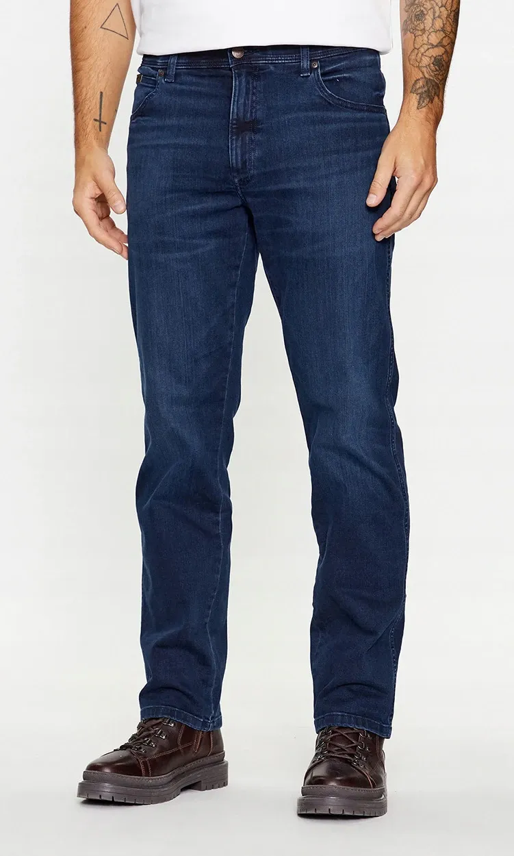 Blugi barbati Wrangler Texas Arm Strong, bumbac/elastan, albastru, W33-L36 US