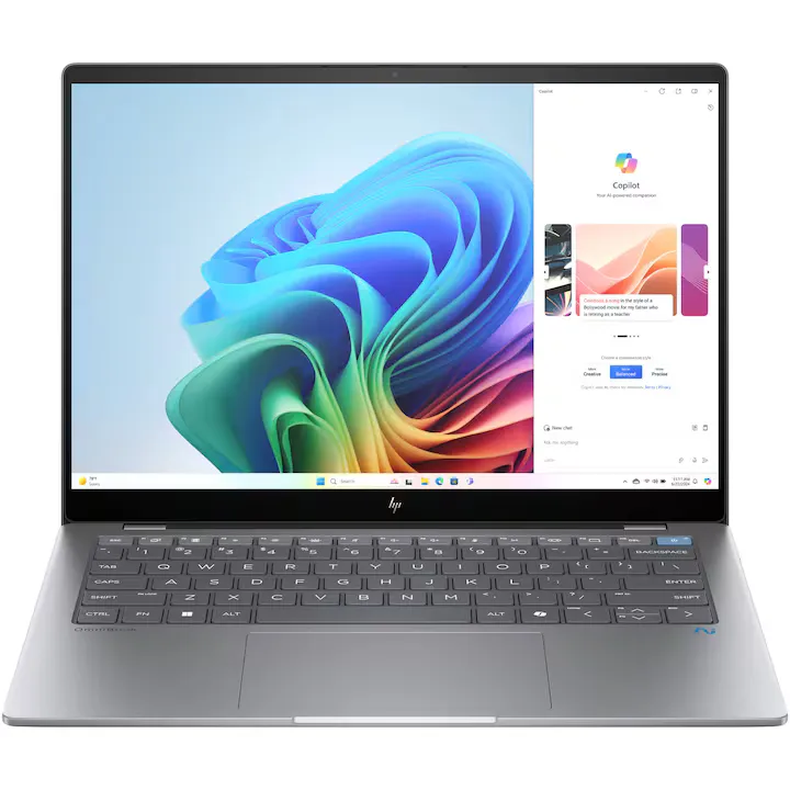 HP OmniBook X 14-fe0001nn cu procesor Qualcomm® Snapdragon® X Elite X1E-78-100 pana la 3.4GHz, 14'', 2.2K, IPS, Touch, 16GB LPDDR5x RAM, 512GB SSD, Qualcomm® Adreno™, Windows 11 Home, Silver