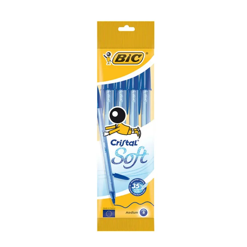 Pachet pixuri Bic Cristal Soft albastru punga cu 4 bucati