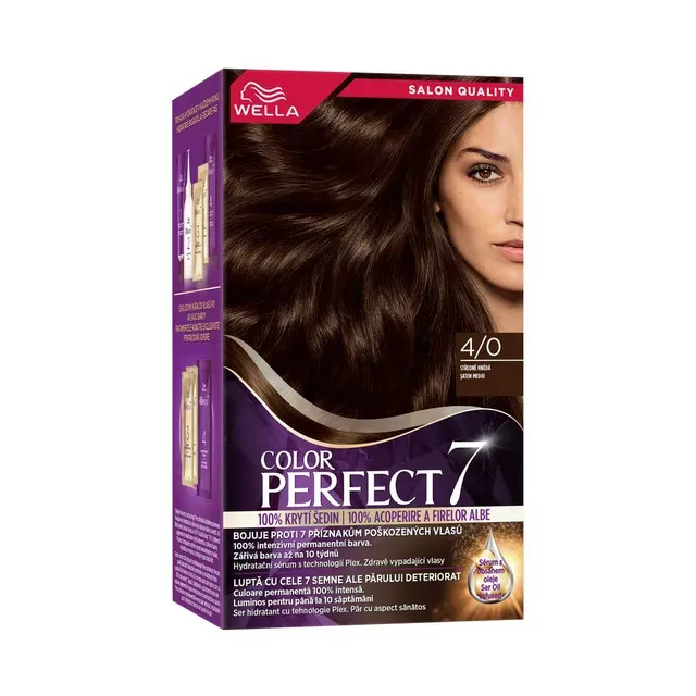 Vopsea de par permanenta Wella Color Perfect 4/0 Saten Mediu, 135 ml