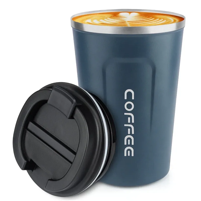 Cana termica din otel inoxidabil, Cafea cana de calatorie rezistenta la varsare cu capac - sigiliu, albastru tibetan